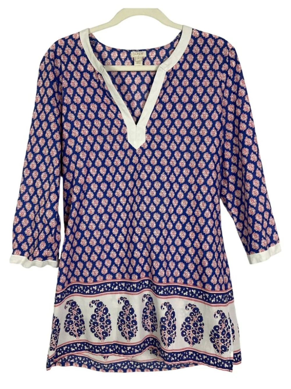 J.Crew Factory Floral Paisley Poplin Tunic Top Blue White Medium Style E9413